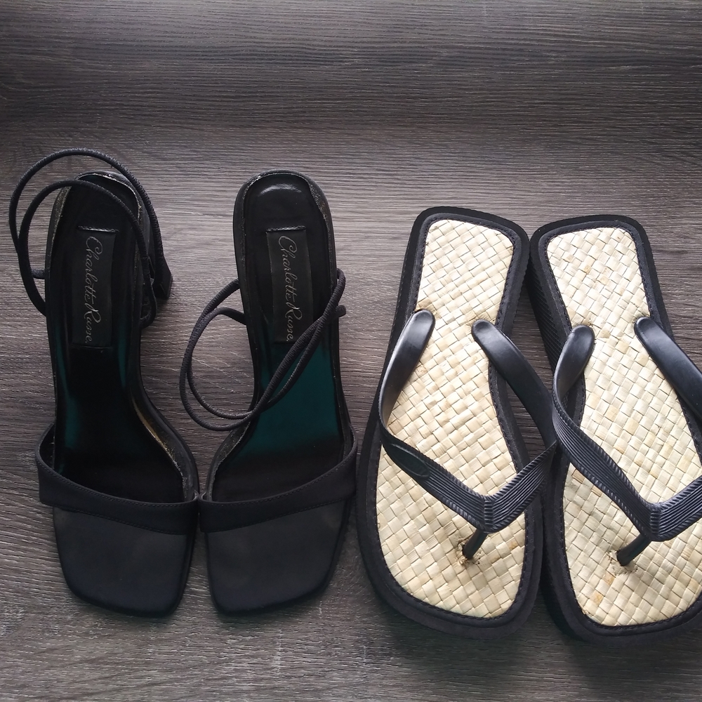 Lot Charlotte Russe Size 6 Black Strappy High Heels Old Navy Sandals 6/7 Y2k Vtg